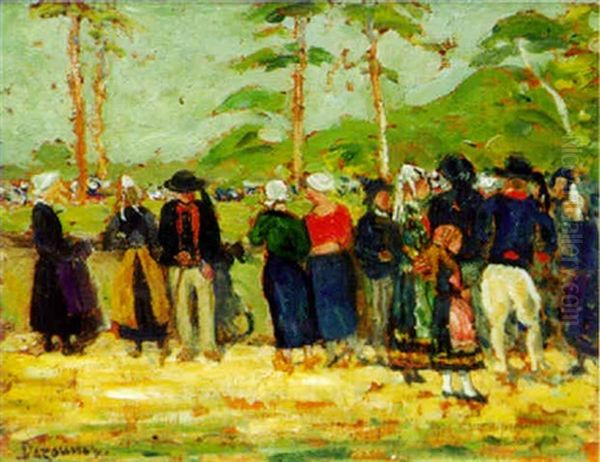 Jour De Fete A Douarnenez Oil Painting by Emile Alfred Dezaunay