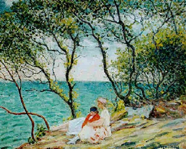 Les Deux Amies En Bord De Mer Oil Painting by Emile Alfred Dezaunay