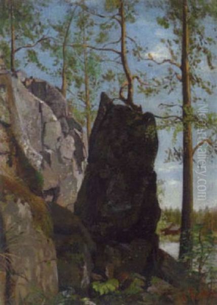 Felsen An Einem Finnischen See Oil Painting by Pavel Pavlowisch Dgogin