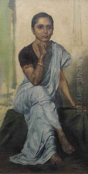 Untitled (seated Lady) Oil Painting by Mahadev Vishvanath Dhurandhar