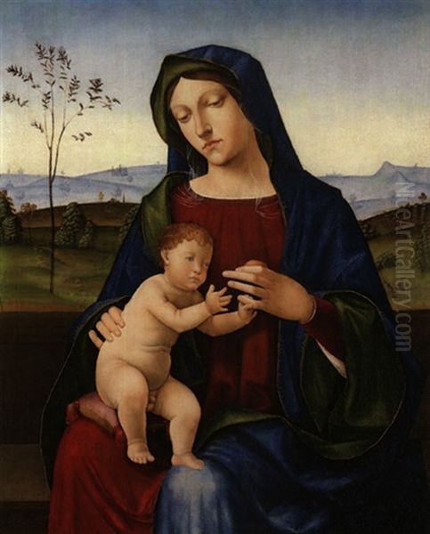 Madonna Im Feien, Dem Kind Einen Apfelreichend Oil Painting by Benedetto Diana