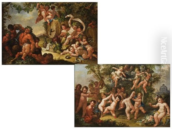 Bacchus-szenerien (pair) Oil Painting by Giacinto Diana