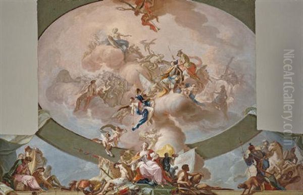 The Apotheosis Of A Hero - A Modello For A Ceiling Decoration Oil Painting by Giacinto Diana