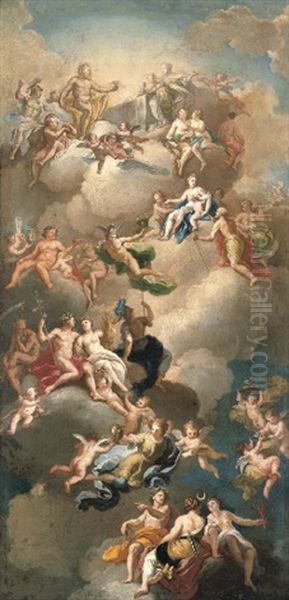 The Triumph Of The Gods (a Modello For A Ceiling) Oil Painting by Giacinto Diana