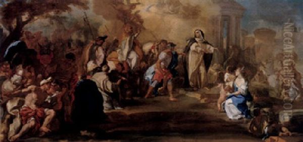 Saint Catherine Of Siena Receiving Pope Gregory Xi On His Return From Avignon Oil Painting by Giacinto Diana