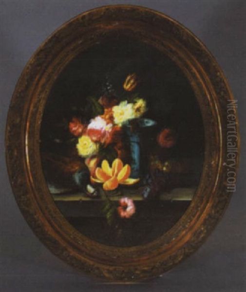 Still Life With Flowers, Fruit And Fowl Oil Painting by Jules Edouard Diart