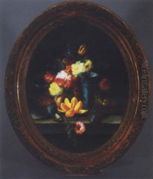 Still Life With Flowers, Fruit And Fowl Oil Painting by Jules Edouard Diart