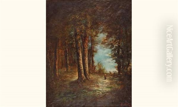 Paysanne En Sous-bois Oil Painting by Emile Diaz De La Pena