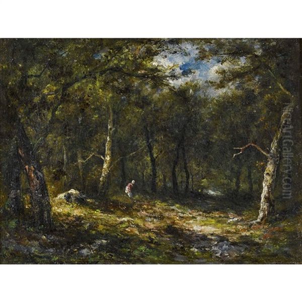 Reisigsammlerin Im Wald Oil Painting by Eugene Diaz De La Pena