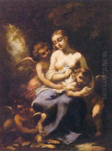 Young Nymph And Three Cupids Oil Painting by Eugene Diaz De La Pena