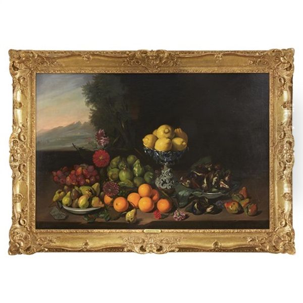 Still Life With Lemons, Figs, Oranges And Pears Oil Painting by Gumersindo Diaz