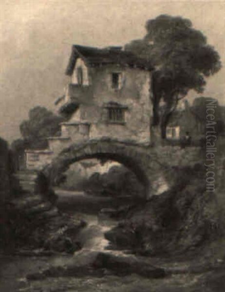 The Old Bridge House At Ambleside Oil Painting by Thomas Colman Dibdin