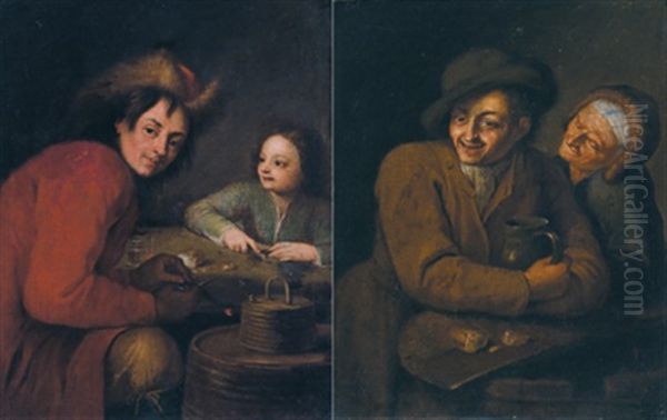 Wirtshausszenen Mit Jeweils Zwei Personen (pair) Oil Painting by Martin Dichtl