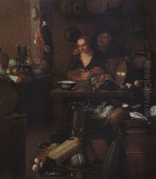 Kucheninterieur Mit Schakerndem Paar Oil Painting by Martin Dichtl