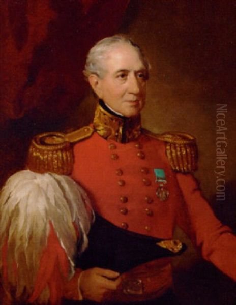 Portrait Of A Major-general In Uniform, With The Medal Of The Army Of India With The Ava Clasp Oil Painting by Lowes Cato Dickinson