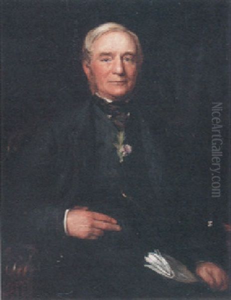 Portrait Of Thomas Kirkham, Of Biscathorpe House, Lincolnshire, In A Black Suit With Rosemary In His Buttonhole Oil Painting by Lowes Cato Dickinson