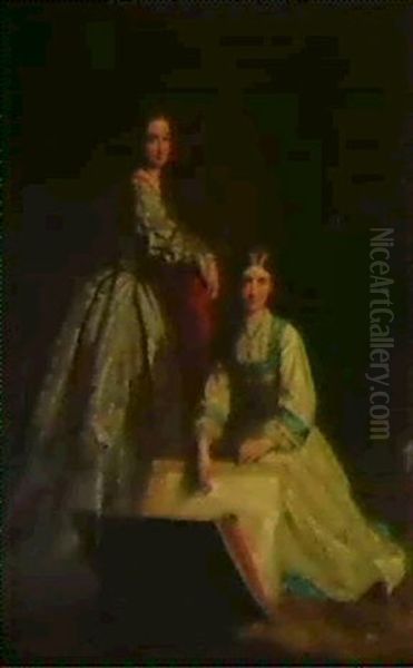 Rosalind And Kate, Daughters Of Lord And Lady Stanley Of    Alderley Oil Painting by Lowes Cato Dickinson