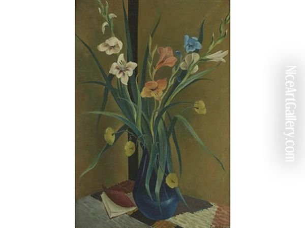 Flowers In Vase Oil Painting by Preston Dickinson