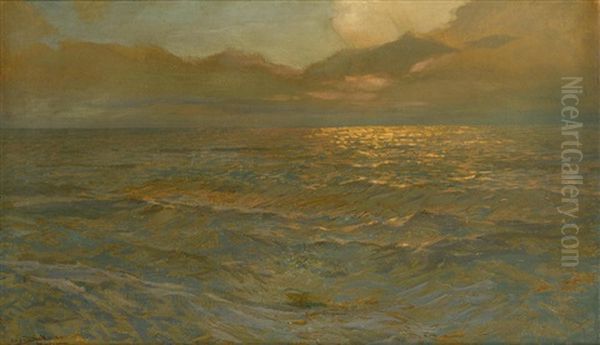 A Seascape Sunset Oil Painting by Charles Dickman