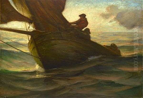 Fisherman Wrestling With A Sail Oil Painting by Charles Dickman