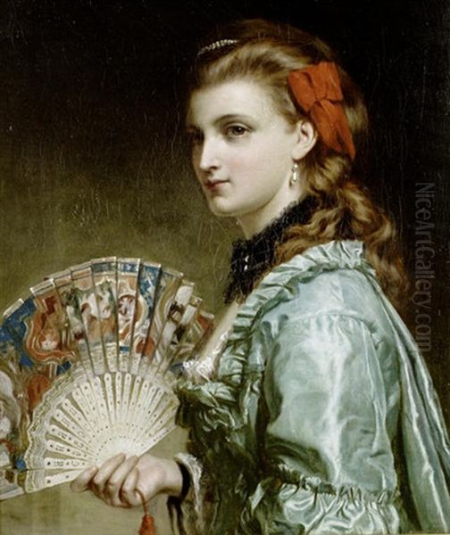 Portrait Of A Lady With An Ivory Fan Oil Painting by Frank Dicksee