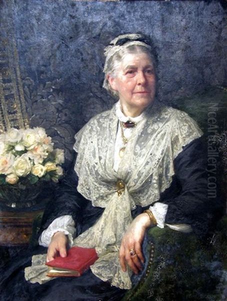 Portrait Of A Lady In A Lace Edged Dress Oil Painting by Frank Dicksee