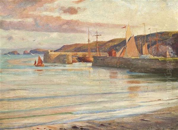 Polperro, Sunset Oil Painting by Frank Dicksee