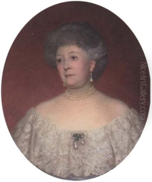 Portrait Of Mrs. Ralph Vivian In A White Lace-trimmed Dress Oil Painting by Frank Dicksee