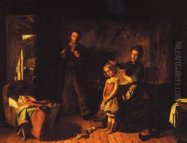 A Poor Family's Home Oil Painting by Frank Dicksee