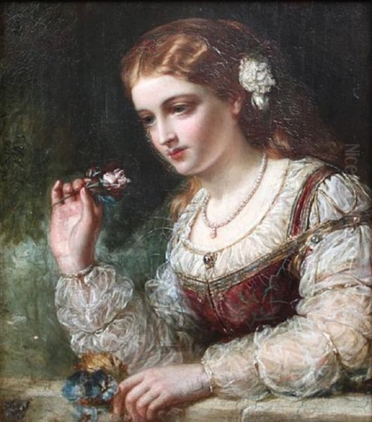 Portrait Of A Lady Holding A Small Posy Of Flowers Oil Painting by John Robert Dicksee