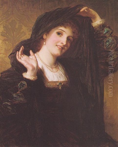 Portrait Of A Lady Wearing A Cloak And Evening Dress Oil Painting by Thomas Francis Dicksee