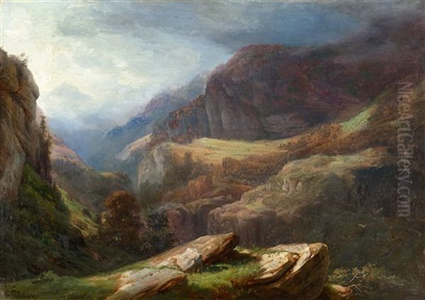 Cliffs Near Meiringen Oil Painting by Francois Diday