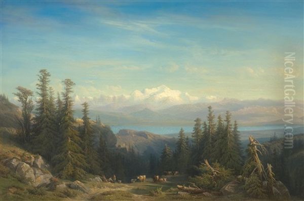 Vue Sur Le Mont Blanc Avec Le Lac Leman Au Premier Plan Oil Painting by Francois Diday