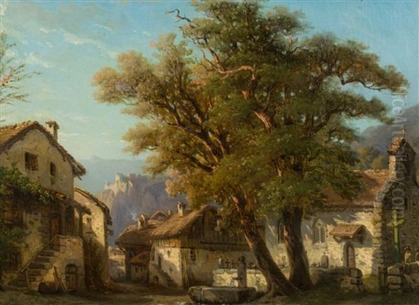 Walliser Bergdorf Oil Painting by Francois Diday