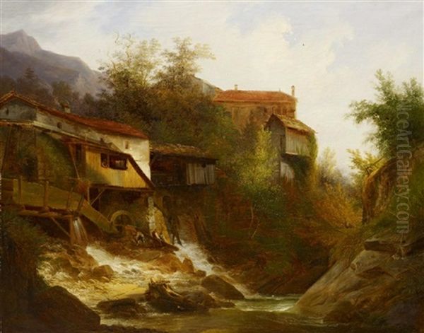 Le Vieux Moulin De Montreux Oil Painting by Francois Diday