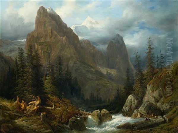 Wetterhorn Oil Painting by Francois Diday