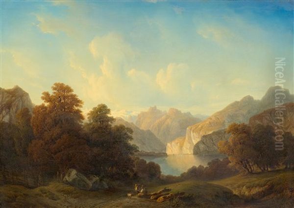 Landscape At Lake Brienz Oil Painting by Francois Diday