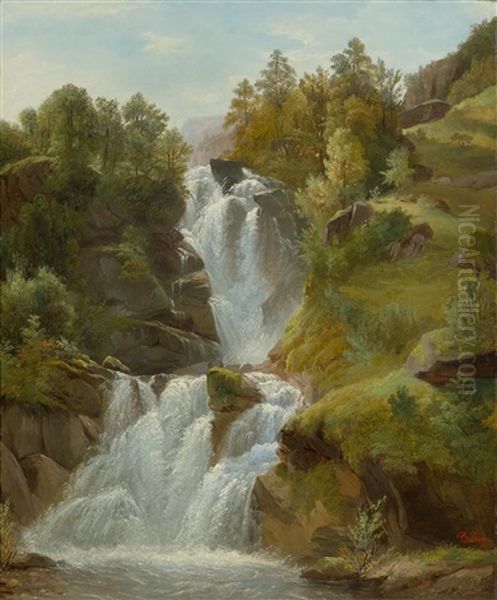 Waterfall Oil Painting by Francois Diday