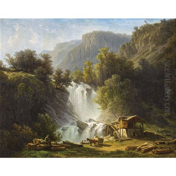 Wasserfall Mit Sage Oil Painting by Francois Diday