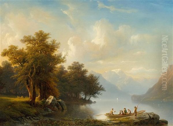 Brienzersee Mit Figuren In Einem Fahrboot Oil Painting by Francois Diday