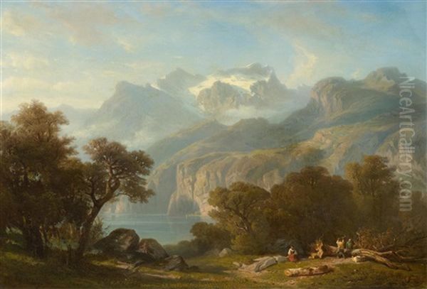 Vierwaldstattersee Mit Blick Auf Den Engelberger Rotstock Oil Painting by Francois Diday