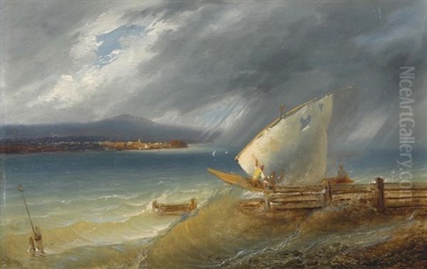 Aufkommender Sturm Bei Eaux Vives, Am Genfersee Oil Painting by Francois Diday