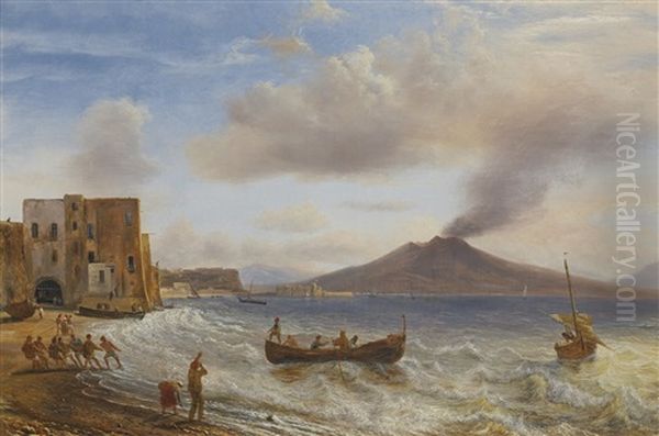 Naples, Le Chateau De L'oeuf Et Le Vesuve Oil Painting by Francois Diday