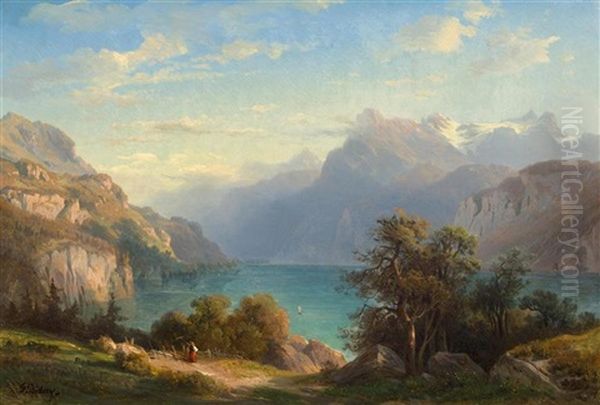 Blick Auf Den Vierwaldstattersee Und Den Urirotstock Vom Axenberg Aus Gesehen Oil Painting by Francois Diday