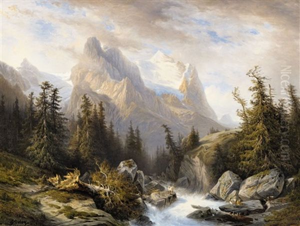 Mountainous Landscape With The Rosenlaui Glacier Oil Painting by Francois Diday