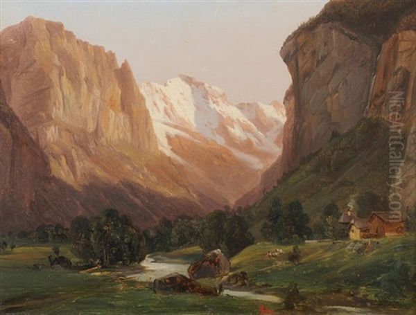 Das Lauterbrunnental Beim Staubbachfall Oil Painting by Francois Diday