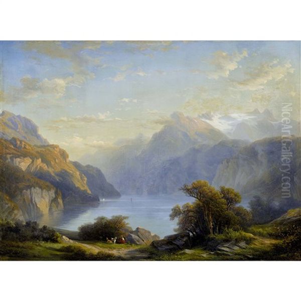 Der Vierwaldstattersee Mit Blick Auf Den Uri Rotstock Oil Painting by Francois Diday