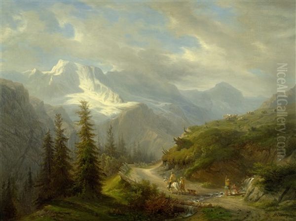 Blick Von Murren Gegen Die Ebenefluh Oil Painting by Francois Diday