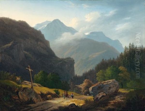 Personnages Aux Montagnes (figures With Montains) Oil Painting by Francois Diday