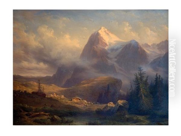 Effet De Soleil Sur Les Alpes Suisses Oil Painting by Francois Diday